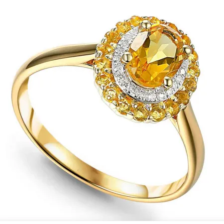 Złoty Pierścionek Cytryn i Diamenty 585 Grawer 