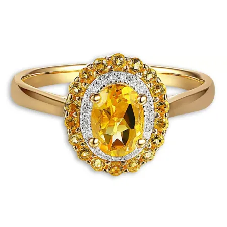 Złoty Pierścionek Cytryn i Diamenty 585 Grawer 