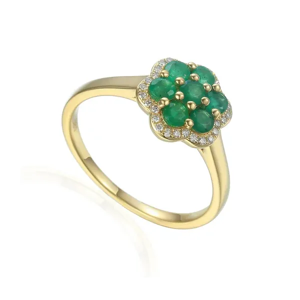 Złoty 585 Pierścionek Szmaragdy Diamenty Grawer