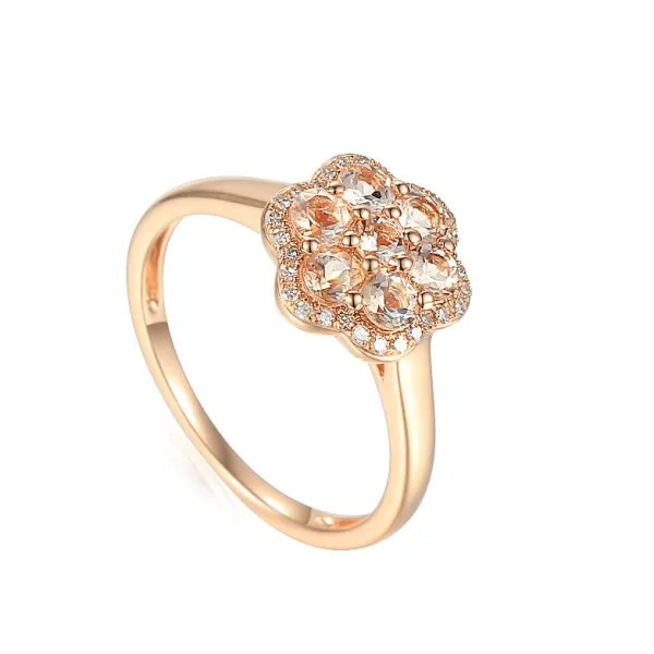 Pierścionek Morganit Diamenty Różowe Złoto pr. 585