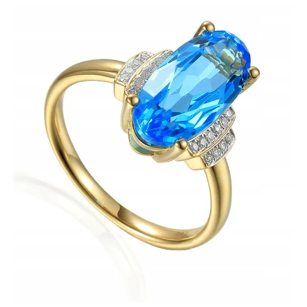 ZŁOTY 585 PIERŚCIONEK DUŻY TOPAZ I DIAMENTY