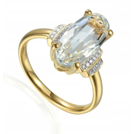 ZŁOTY 585 PIERŚCIONEK BIAŁY TOPAZ I DIAMENTY