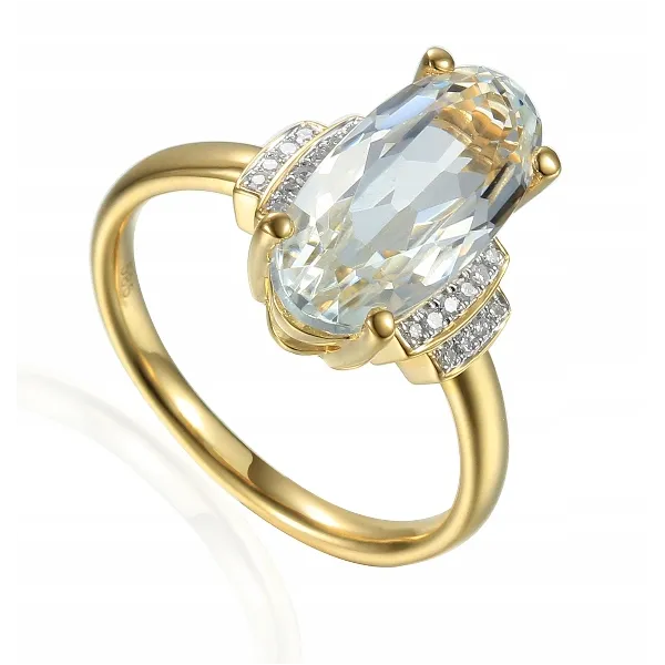 ZŁOTY 585 PIERŚCIONEK BIAŁY TOPAZ I DIAMENTY