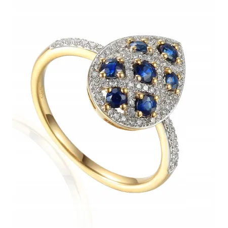 Złoty Elegancki 585 Pierścionek Szafiry Diamenty 