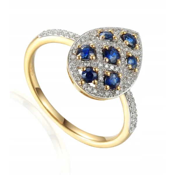 Złoty Elegancki 585 Pierścionek Szafiry Diamenty 