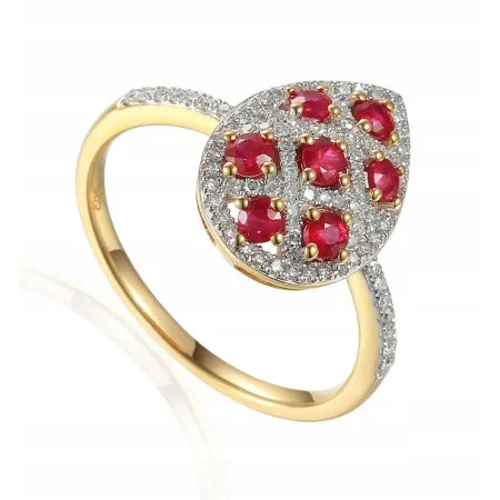 Złoty Pierścionek Rubiny Diamenty pr. 585 Prezent