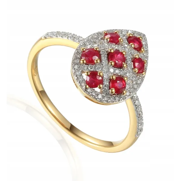 Złoty Pierścionek Rubiny Diamenty pr. 585 Prezent