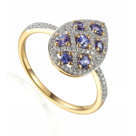 Złoty 585 Elegancki Pierścionek Tanzanity Diamenty