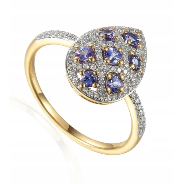 Złoty 585 Elegancki Pierścionek Tanzanity Diamenty