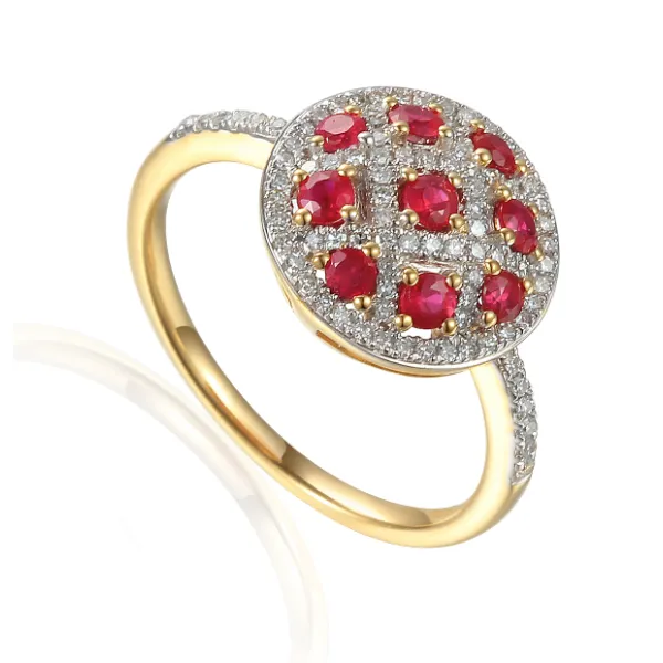 Złoty Pierścionek 585 Rubiny Diamenty na Prezent