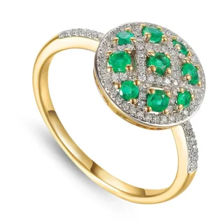 Elegancki Pierścionek Złoty 585 Szmaragdy Diamenty