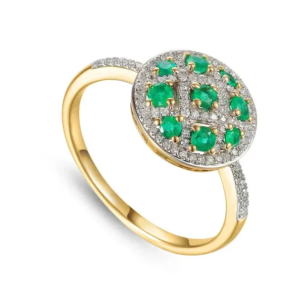 Elegancki Pierścionek Złoty 585 Szmaragdy Diamenty