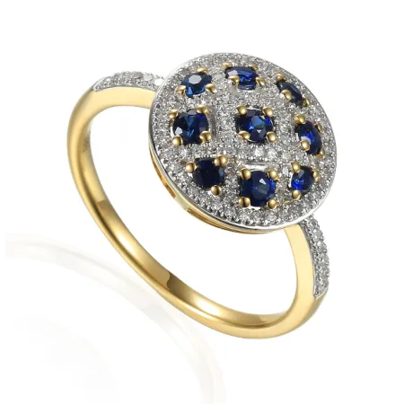 Złoty 585 Pierścionek Szafiry i Diamenty Prezent
