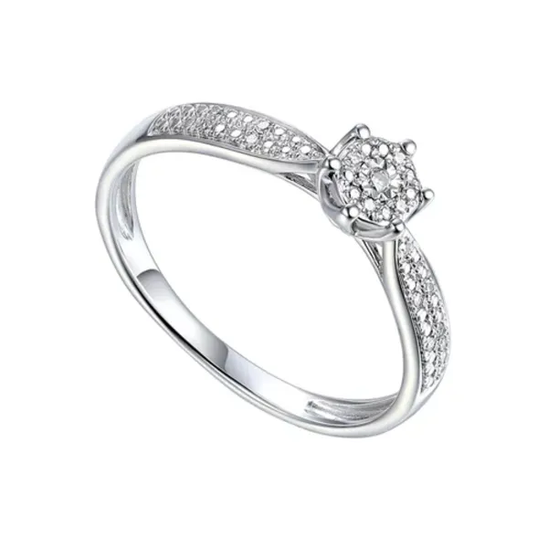 Pierścionek 585 z Diamentami Białe Złoto Grawer