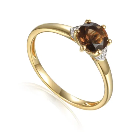 ZŁOTY 585 PIERŚCIONEK KWARC DIAMENTY GRAWER