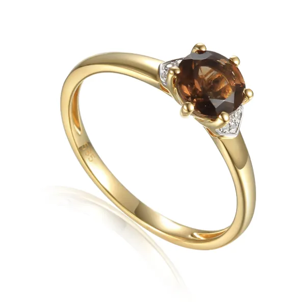 ZŁOTY 585 PIERŚCIONEK KWARC DIAMENTY GRAWER