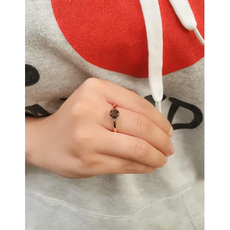 ZŁOTY 585 PIERŚCIONEK KWARC DIAMENTY GRAWER