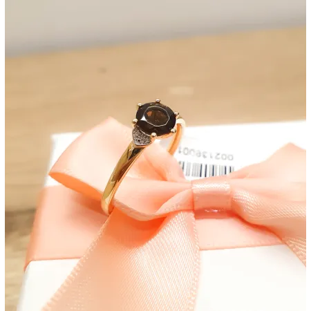 ZŁOTY 585 PIERŚCIONEK KWARC DIAMENTY GRAWER