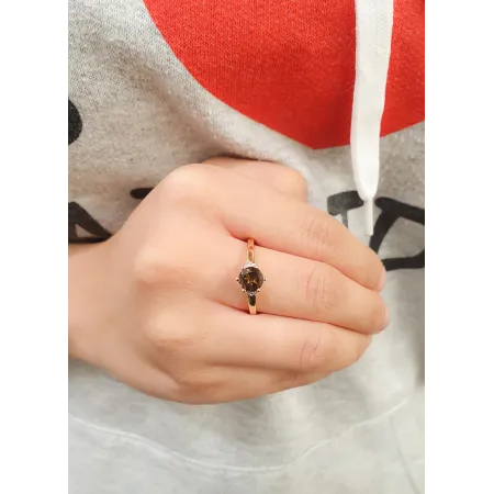 ZŁOTY 585 PIERŚCIONEK KWARC DIAMENTY GRAWER