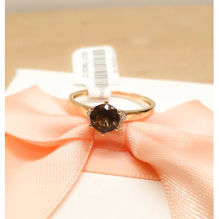 ZŁOTY 585 PIERŚCIONEK KWARC DIAMENTY GRAWER