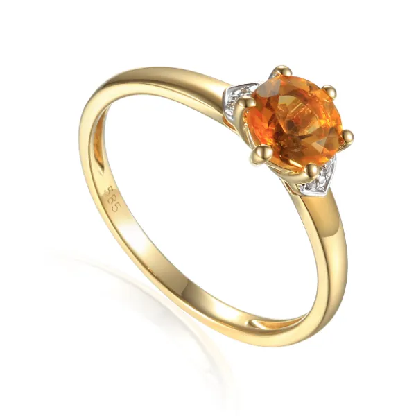 ZŁOTY PIERŚCIONEK 585 CYTRYN DIAMENTY PREZENT