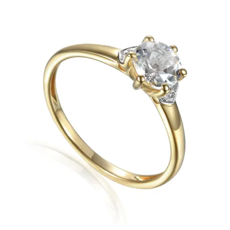 ZŁOTY 585 PIERŚCIONEK BIAŁY TOPAZ DIAMENTY GRAWER