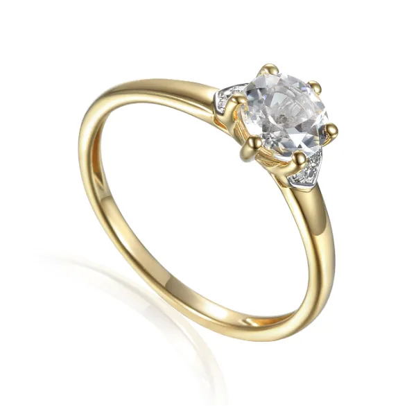 ZŁOTY 585 PIERŚCIONEK BIAŁY TOPAZ DIAMENTY GRAWER