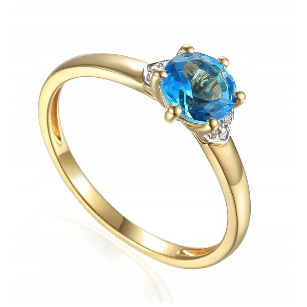 ZŁOTY PIERŚCIONEK pr 585 TOPAZ I DIAMENTY GRAWER