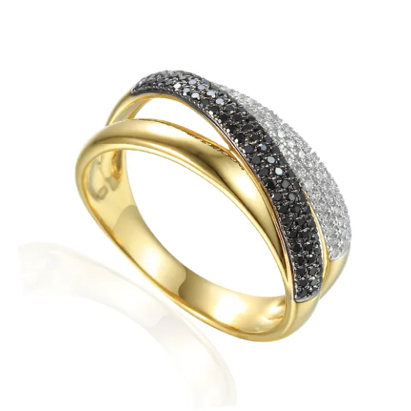PIERŚCIONEK CZARNE I BIAŁE BRYLANTY pr. 585 GRAWER