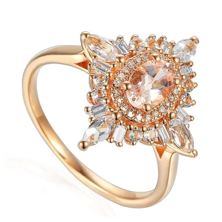 Pierścionek Morganity Białe Topazy Diamenty pr 585