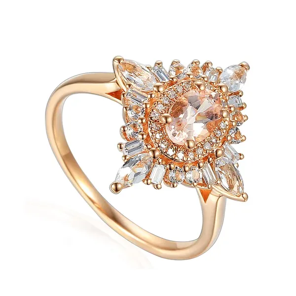 Pierścionek Morganity Białe Topazy Diamenty pr 585