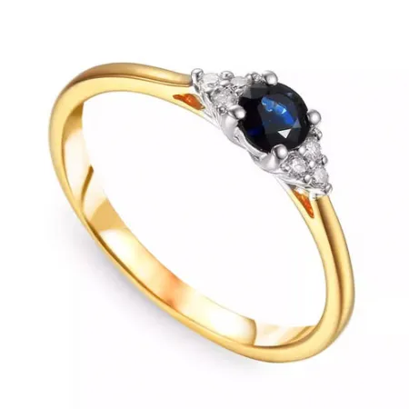 Złoty 585 Zaręczynowy Pierścionek Szafir Diamenty
