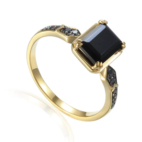 Złoty Pierścionek Agat i Czarne Diamenty pr 585