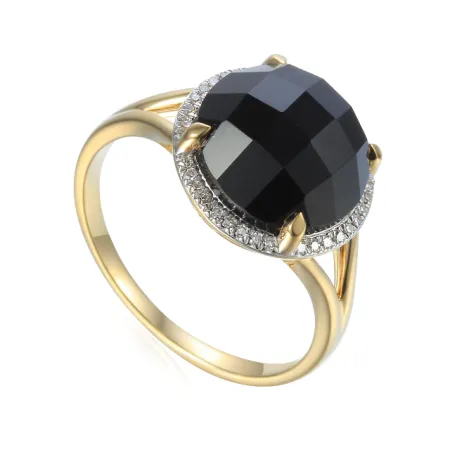 Złoty Pierścionek z Agatem i Diamentami pr 585