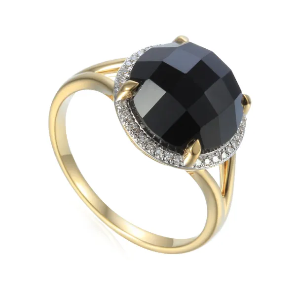 Złoty Pierścionek z Agatem i Diamentami pr 585