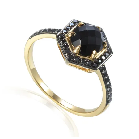 Złoty Pierścionek Agat Czarne Diamenty pr 585