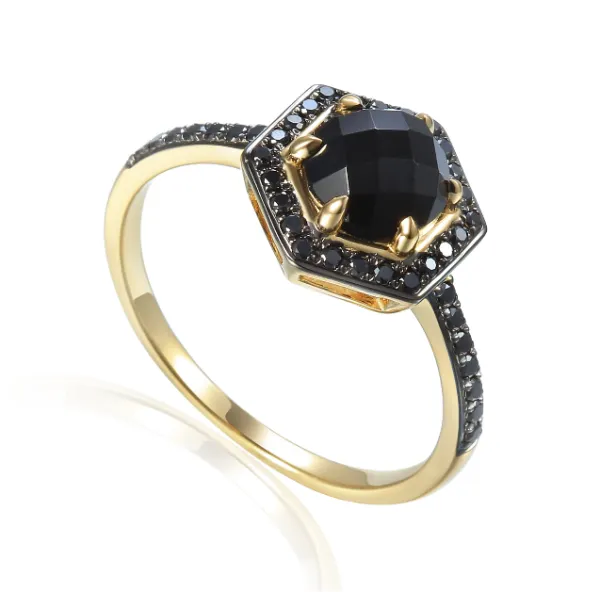 Złoty Pierścionek Agat Czarne Diamenty pr 585
