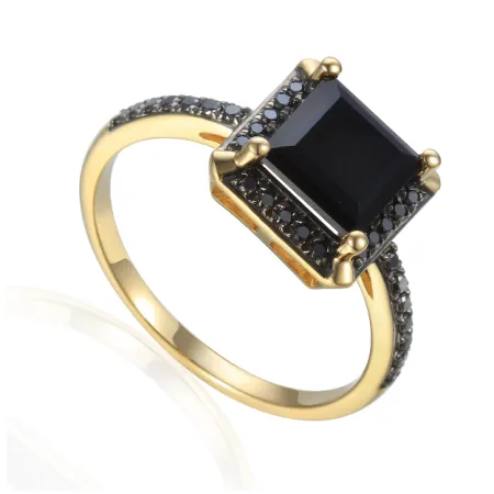 Złoty 585 Pierścionek Agat Czarne Diamenty Grawer
