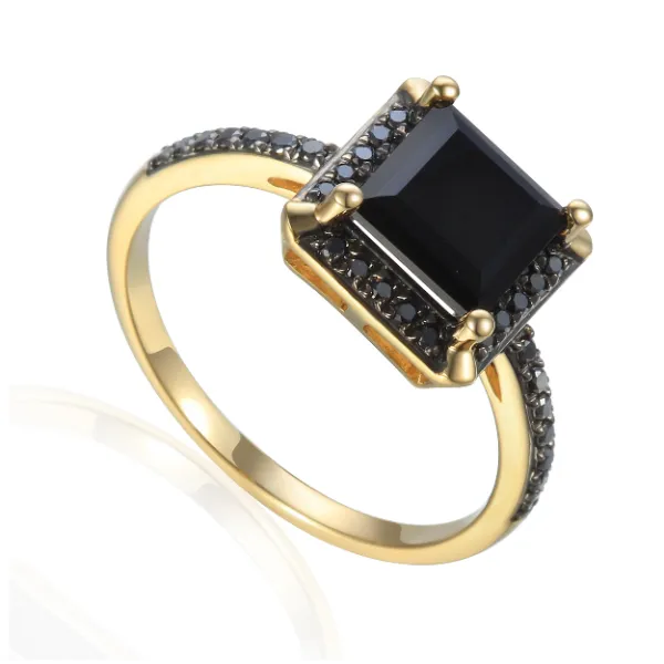 Złoty 585 Pierścionek Agat Czarne Diamenty Grawer