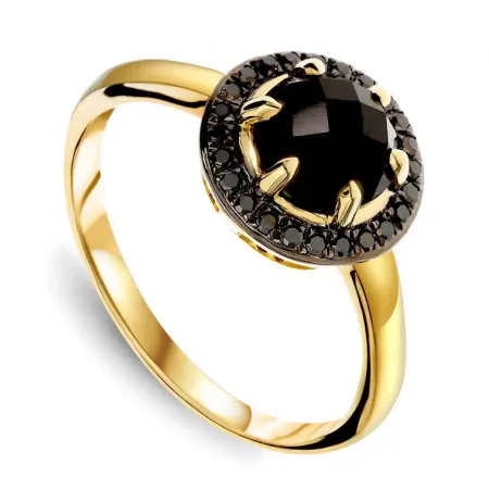 Złoty 585 Pierścionek Agat Czarne Diamenty Grawer
