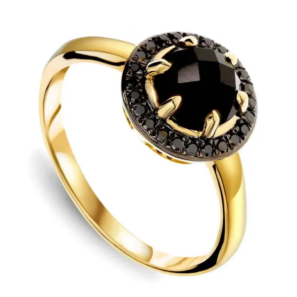 Złoty 585 Pierścionek Agat Czarne Diamenty Grawer
