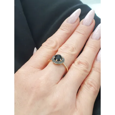 Złoty 585 Pierścionek Agat Czarne Diamenty Grawer