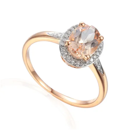 Pierścionek 585 Morganit Diamenty Różowe Złoto