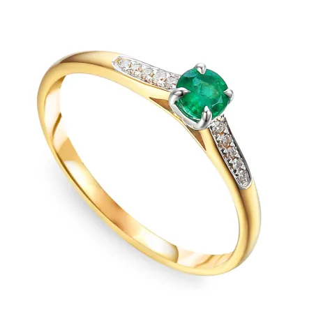 Złoty 585 Pierścionek Szmaragd Diamenty Grawer