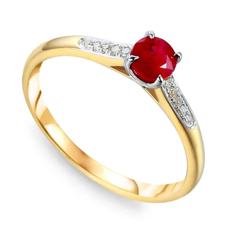 Złoty Zaręczynowy 14K Pierścionek Rubin Diamenty