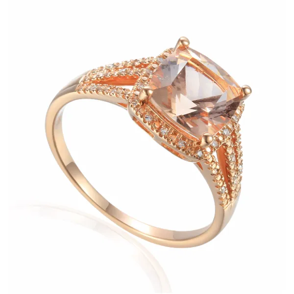 Pierścionek 585 Morganit Diamenty Różowe Złoto