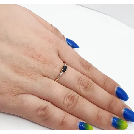 Złoty Pierścionek Agat Diamenty Próba 585