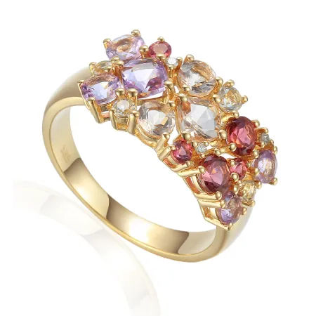 Pierścionek Morganit Biały Topaz Ametyst Diamenty