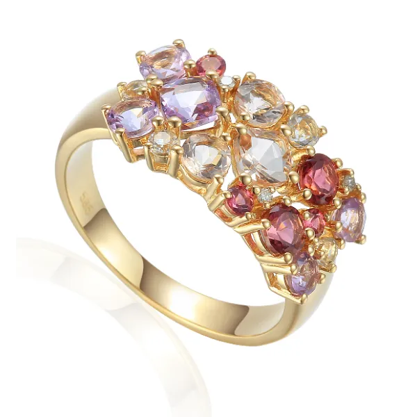 Pierścionek Morganit Biały Topaz Ametyst Diamenty