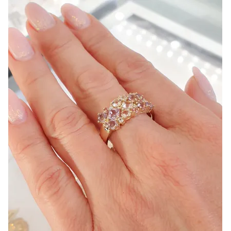 Pierścionek Morganit Biały Topaz Ametyst Diamenty